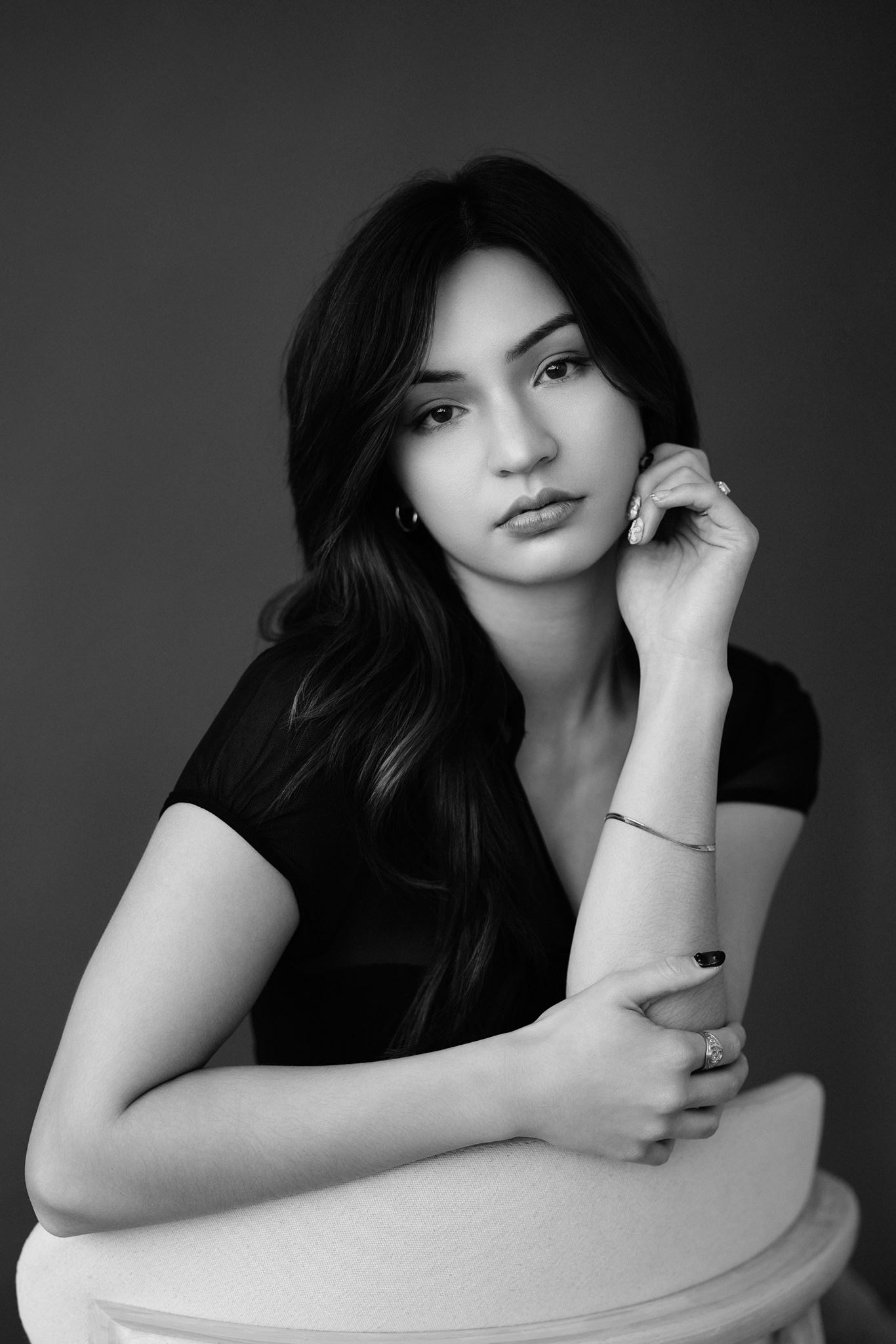 Black and white model folio portraits for Zian